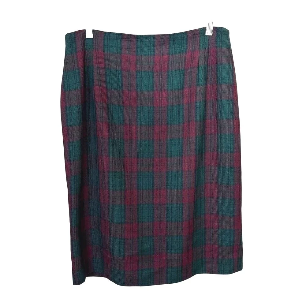 Vintage‎ Tartan Wool Plaid Skirt Womens Size 14 Gothic Schoolgirl Office Siren